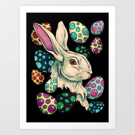 Happy Easter bunny with decorated eggs, Cute rabbit Art Print