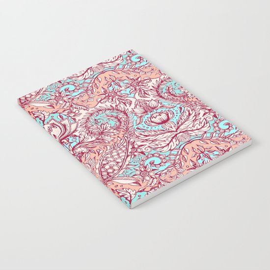 Natural Rhythm - a hand drawn pattern in peach, mint & aqua Notebook