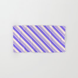 [ Thumbnail: Medium Slate Blue and Beige Colored Lines/Stripes Pattern Hand & Bath Towel ]