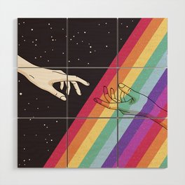 Hands Rainbow Space Stars Wood Wall Art