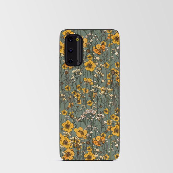 Fields of Yellow Flower Art on Sage Green Android Card Case