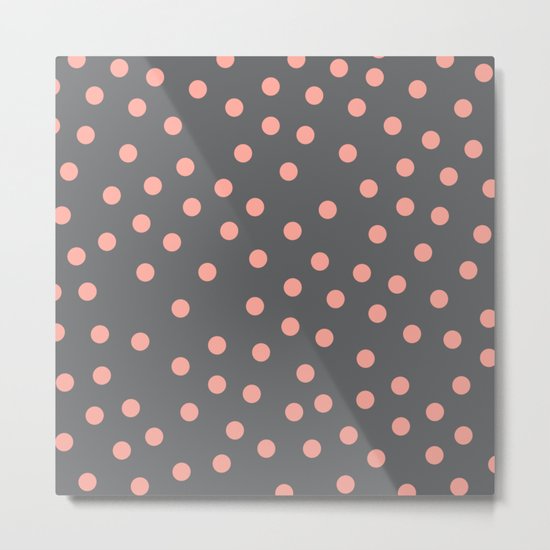 Simply Dots Salmon Pink on Storm Gray Metal Print