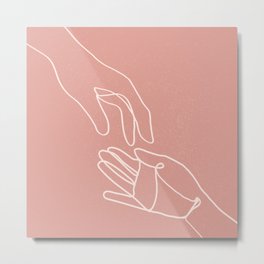 Women's Hands I Line Art (Pink) Metal Print
