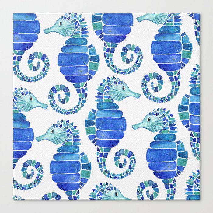 Seahorse - Blue  Canvas Print