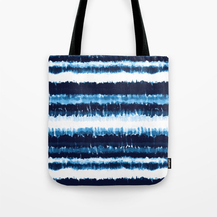 Watercolor Tiedye Ombre Indigo Shibori Stripes. Summer Ocean Blue or Navy Nautical Boy Theme Tote Bag