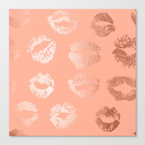 Sweet Life Lips Peach Coral Pink Shimmer Canvas Print