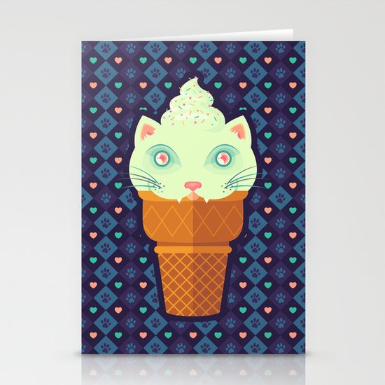 Strawberry-Mint Cat Stationery Cards