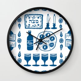 Symbols of Passover Folkart Wall Clock | Juwish, Wine, Matzah, Passover, Tradition, Pessach, Judaica, Jewishholiday, Festival, Folk Art 