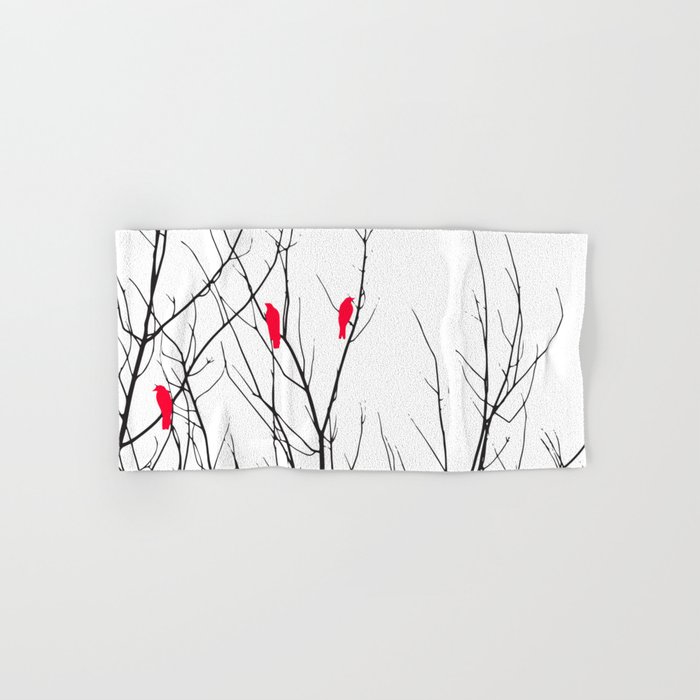 Artistic Bright Red Birds on Tree Branches Hand & Bath Towel