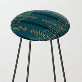 Art Nouveau Geometry Abstract Teal Peacock Green, Black, Gold, Bronze, Art Deco, Elegant, Vintage Counter Stool