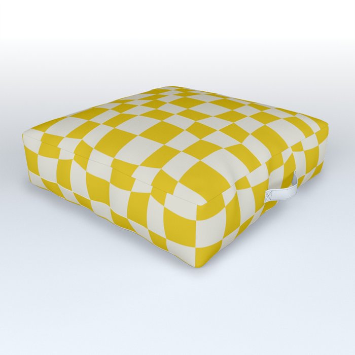 Warped Yellow Checker Outdoor Floor Cushion