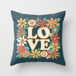 Love Floral Doodle Illustration Throw Pillow