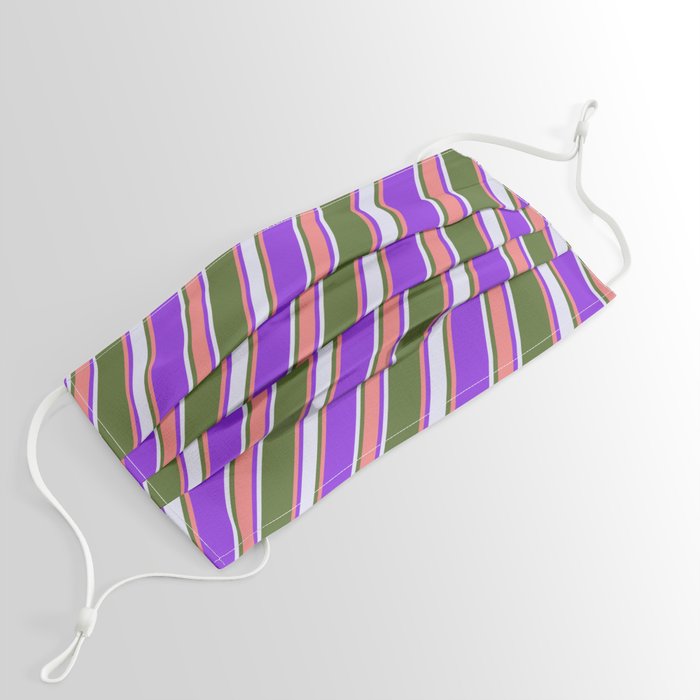Dark Olive Green, Light Coral, Purple & Lavender Colored Stripes/Lines Pattern Face Mask
