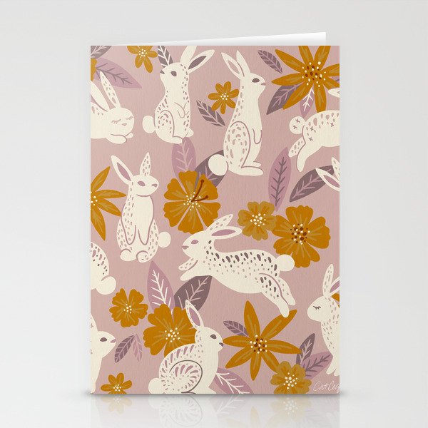 Bunnies & Blooms – Mauve & Ochre Palette Stationery Cards