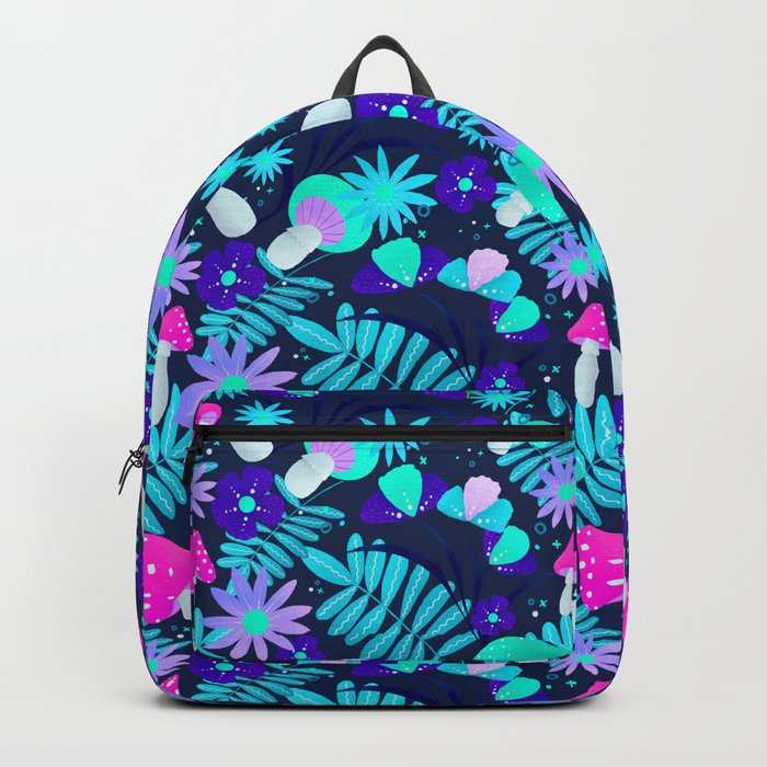 turquoise and pink mushrooms and flowers Backpack