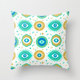 Vibrant Colorful Evil Eyes - Topaz & Turmeric Throw Pillow