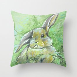 Bunny in the Grass Throw Pillow
