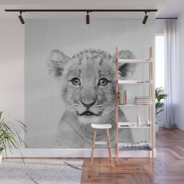 Baby Lion - Black & White Wall Mural