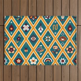 Retro Charms – Orange & Turquoise Outdoor Rug