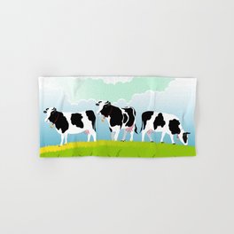 Vector Illustration White Cow Big Black Hand & Bath Towel