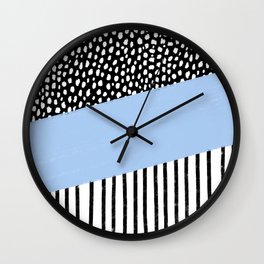 Polka Dots and Stripes Pattern (black/white/blue) Wall Clock