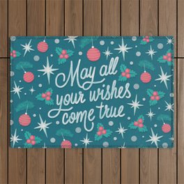 May All Your Wishes Come True Christmas Typography Outdoor Rug