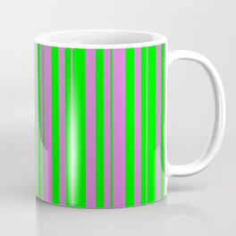 [ Thumbnail: Lime and Orchid Colored Lines/Stripes Pattern Coffee Mug ]