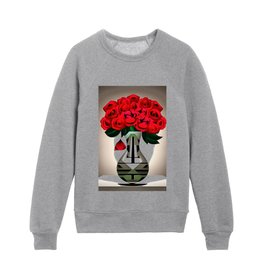 Red Roses In Vase Art Deco Abstract Art Kids Crewneck