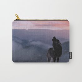Lone Wolf at Sunset Ridge Carry-All Pouch | America, Howling, Graywolf, Realism, Painting, Mountains, Northamerica, Digital, Wolves, Spadecaller 
