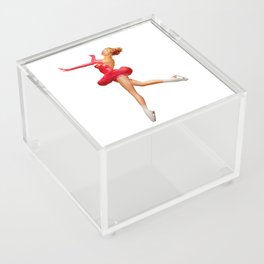 Dancer Pin Up With Red Skirt in Ice Skates Acrylic Box