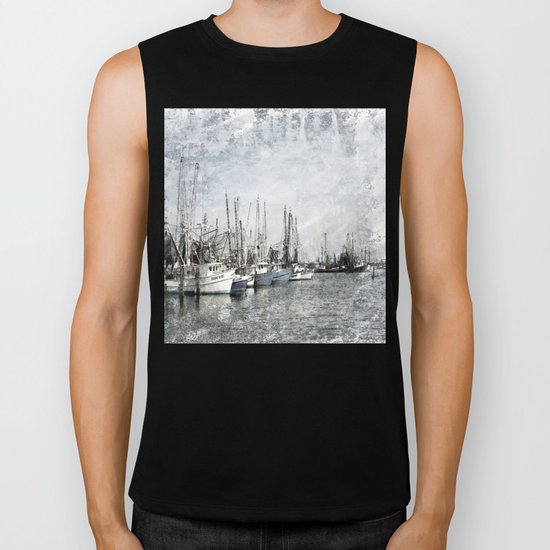 Pass Christian Harbor Sketch Photo Biker Tank