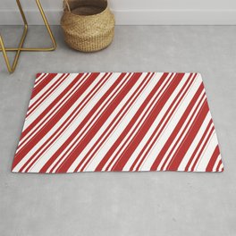 [ Thumbnail: Red and White Colored Lines/Stripes Pattern Rug ]