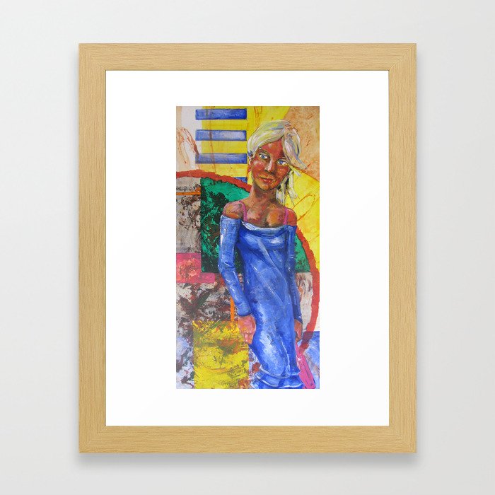 Girl in blue dress Framed Art Print