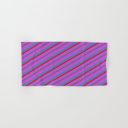 [ Thumbnail: Orchid, Blue, and Red Colored Lines/Stripes Pattern Hand & Bath Towel ]