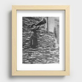 Book nerds united; New York public library book lover's give-away reading novel campaign vintage black and white photograph - photography - photographs Recessed Framed Print