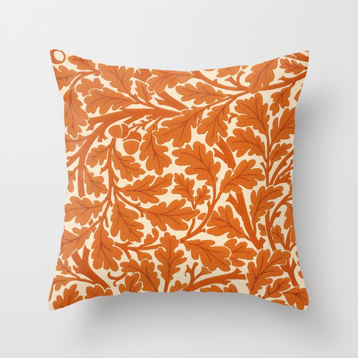 William Morris Oak Leaves, Rust Orange & Cream Throw Pillow