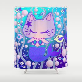 the little purrmaid - underwater cat mermaid / kawaii merkitty  Shower Curtain