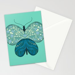 Butterfly Pattern Design Turquoise Floral Illustration  Stationery Cards