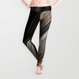 Elegant black marble with gold and copper veins Leggings
