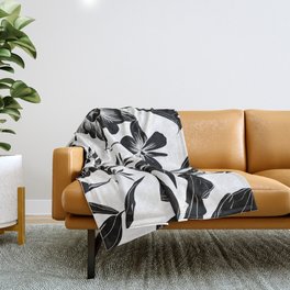 Black & White Tropical Flower Art Pattern Print Throw Blanket