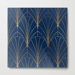 Art Deco Waterfalls // Navy Blue Metal Print | Graphicdesign, Navy, Blue, Shiny, Dots, 1920S, Digital, Glamor, Line, Repeat 