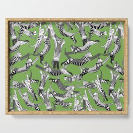 cat party palm green Serving Tray