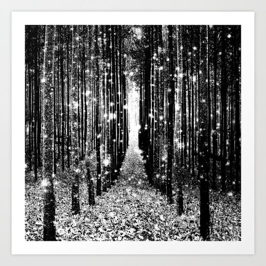 Magical Forest Black White Gray Art Print
