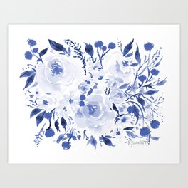 Navy Floral Burst Art Print