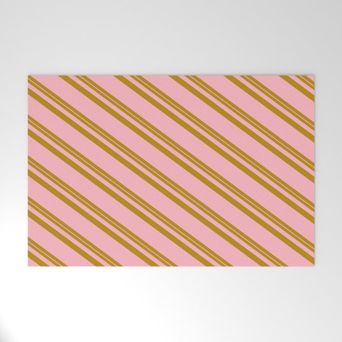 Dark Goldenrod & Light Pink Colored Striped/Lined Pattern Welcome Mat