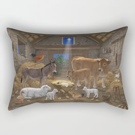 Baby Jesus Divine Manger Holy Night Christmas Nativity Scene Barnyard Farm Animals Rectangular Pillow