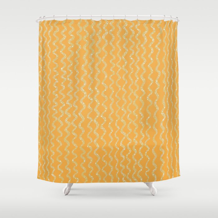 Yellow Squiggles Pattern Shower Curtain
