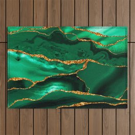 Abstract Green And Gold Emerald Marble Landscape  Outdoor Rug