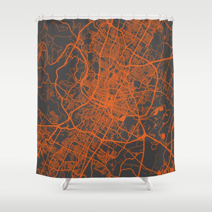 Austin map orange Shower Curtain