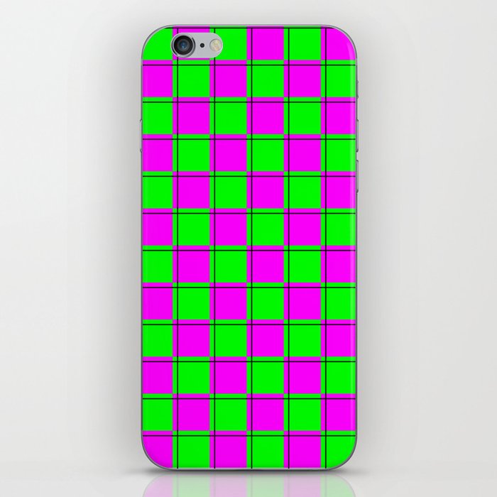 Pink and Green Neon Check Pattern iPhone Skin